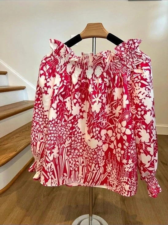 Tucker Nuck Tops - Tucker Nuck Floral Off-Shoulder Blouse in Pink & White Size Medium